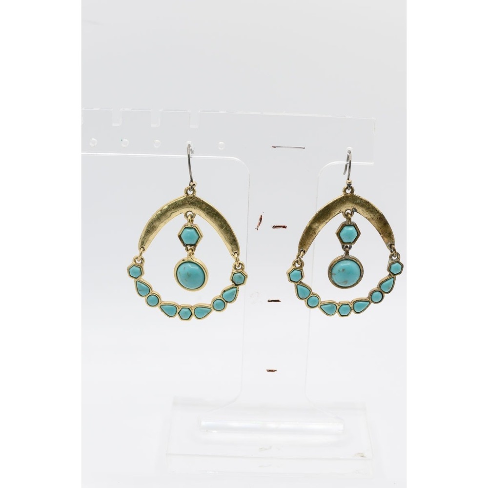 Gold Tone Blue Stone Dangle Earrings Statement Chunky long